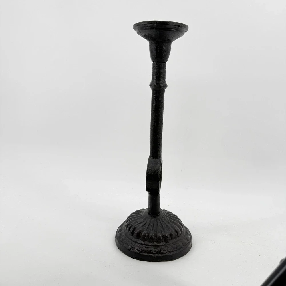 Pier‎ One Cast Iron Candlestick Holder Home Decor OS Black Vintage Fluted Base